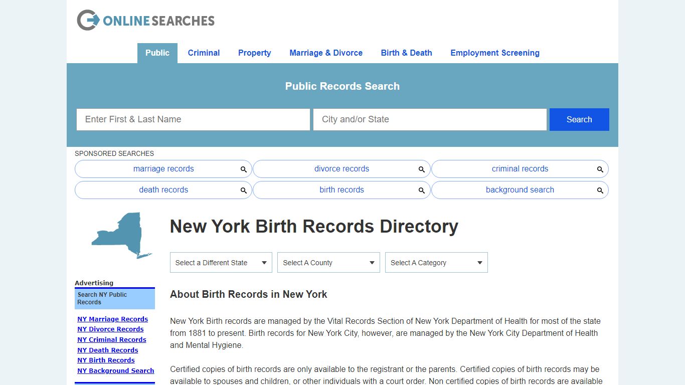 New York Birth Records Search Directory - OnlineSearches.com